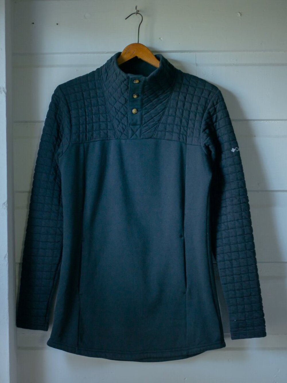 Columbia Black Sunday Summit II Quilted Button Neck Tunic Sweatshirt Size S